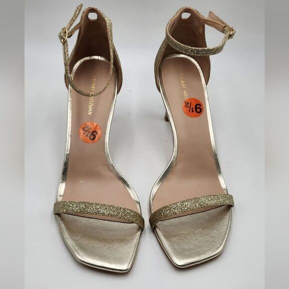 *NWOB Stuart Weitzman Nudistcurve Womens gold glitter ankle strap sandals 9.5M - Picture 2 of 8